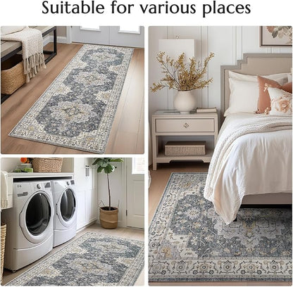jinchan Area Rug 2x3 Vintage Entryway Rug Washable Boho Indoor Doormat Floral Medallion Small Door Mat Non Slip Retro Soft Thin Classic Carpet for Kitchen Bathroom Bedroom Grey