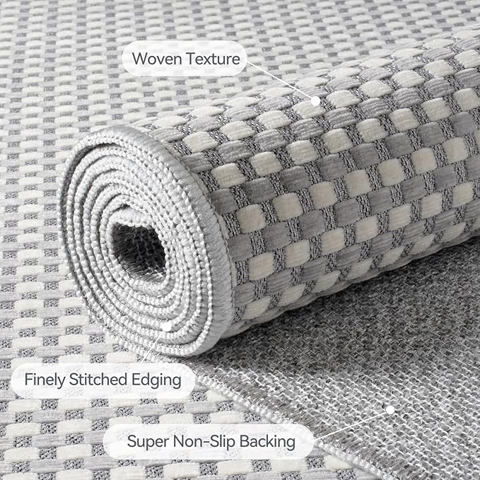 2x6 ft Boho Kitchen Runner Rugs Mat Woven Runners for Hallways Washable Non Slip, Soft Long Entryway Laundry Hall Floor Runner Carpet for Indoor Backdoor Bedroom Kitchen Living Room, Gray