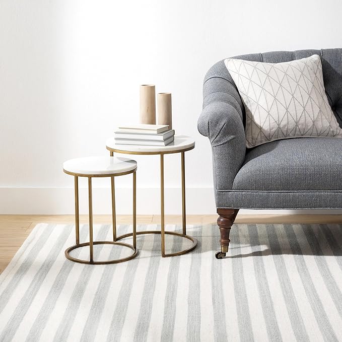 Home Conservatory Ladder Stripe Grey/Ivory Handwoven Wool 5 X 8 Feet, Grey/Ivory Stripe Pattern