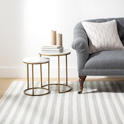 Home Conservatory Ladder Stripe Grey/Ivory Handwoven Wool 5 X 8 Feet, Grey/Ivory Stripe Pattern