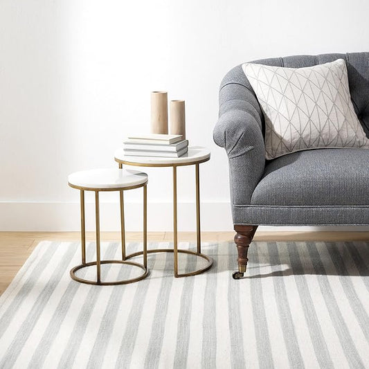 Home Conservatory Ladder Stripe Grey/Ivory Handwoven Wool 2.5 X 8 Feet, Grey/Ivory Stripe Pattern