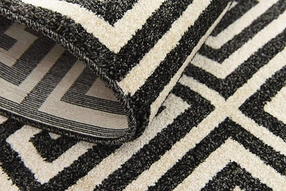 Unique Loom Athens Collection Classic Geometric Modern Border Design Area Rug (2' 0 x 6' 0 Runner, Black/ Beige)