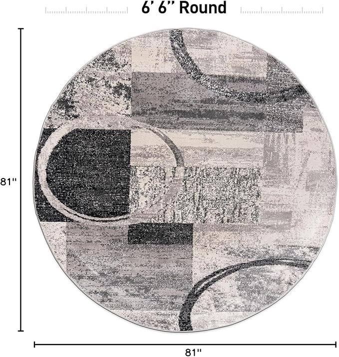 Rugshop Contemporary Abstract Circle Design Soft Area Rug 6' 6" Round Cream