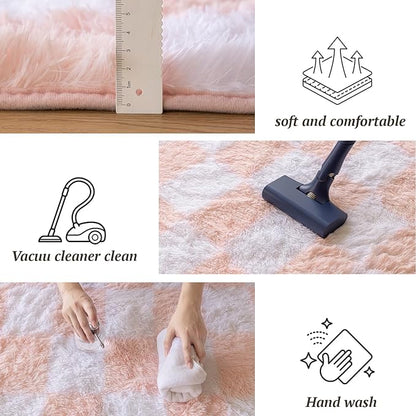 4x6 Area Rugs for Living Room Bedroom, Soft Fluffy Shaggy Bedside Rug, Indoor Floor Carpet for Kids Playroom, Dorms, Nursery Rooms, Home Decor (Pink & White 4'x6')