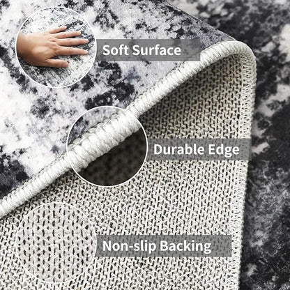 2x3 Small Washable Area Rug: Non-Slip Indoor Door Mat for Entrance Doorway Kitchen Bedroom Living Room - Abstract Farmhouse Throw Rug for Modern Home Decor Black Grey
