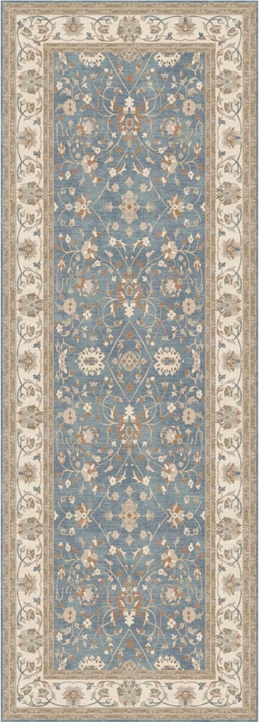 Kuden 2'6"x10 Runner Rug, Machine Washable Area Rug with Non-Slip Backing, Vintage Style, Soft, Easy Clean, Low Pile Rug for Hallway, Entryway, Kitchen, Bedroom
