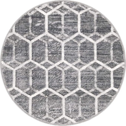 Rugs.com Lattice Trellis Collection Rug – 3 Ft Round Gray Low-Pile Rug Perfect for Kitchens, Dining Rooms