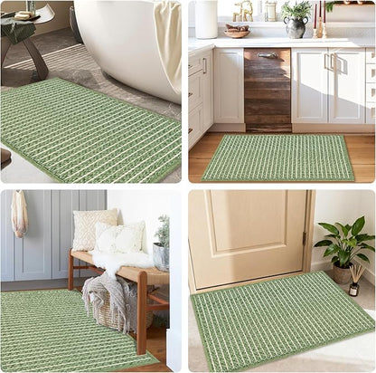 Sage Green Bathroom Rugs,24"x36"Non Slip Braided Vintage Bath Mat for Bathroom Floor Washable Boho Luxury Bath Rug for Tub Soft Absorbent Shower Sink Mat