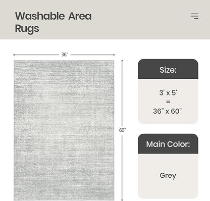 Valenrug Washable Rugs 3x5 - Stain Resistant 3x5 Area Rugs for Living Room, Non Slip Backing Printed Rugs for Bedroom, Folable Machine Washable Area Rug(3'x5', Grey)