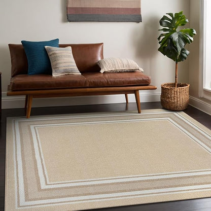 Beverly Rug Non Slip Area Rugs 3x5 Modern Bordered Non Skid Rubber Backing Soft Area Rug for Living Dining Room Easy to Clean Non Shedding Kitchen Bedroom Indoor Carpet 3 x 5 Beige