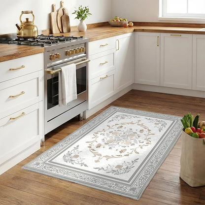 SOULFUL Medium Pile 3x5 Area Rug - Cozy Soft Underfoot Small Entryway Rug - Light Taupe Boho Floral - Washable Non-Slip - Perfect for Living Room Bedroom Foot Kids Room Reading Nook