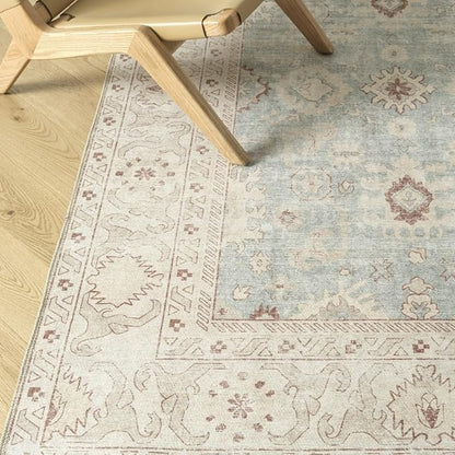 Revival Rugs Nimbus 8'x10' Zero-Shedding Area Rug for Living Room Bedroom - Oeko-TEX Certified, Low Pile, Spot Clean, Aqua, Blue