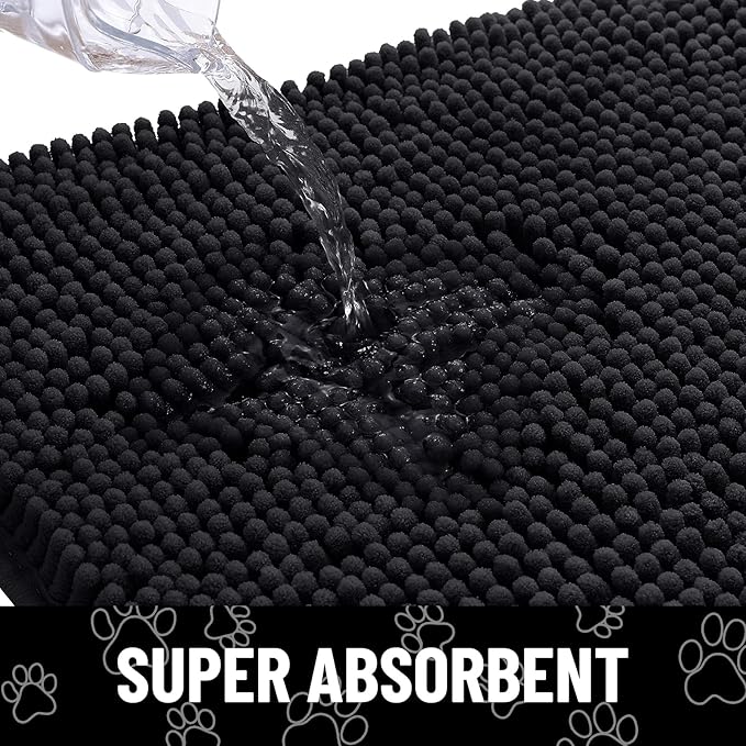 Smiry Dog Door Mat for Muddy Paws, Absorbent Dirt Trapper Non Slip Quick Dry Washable Chenille Mat for Mud Dogs, Entry Rug for Indoor and Outdoor (47x24 Inches, Black and White)