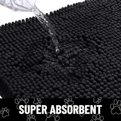 Smiry Dog Door Mat for Muddy Paws, Absorbent Dirt Trapper Non Slip Quick Dry Washable Chenille Mat for Mud Dogs, Entry Rug for Indoor and Outdoor (59x35 Inches, Black and White)