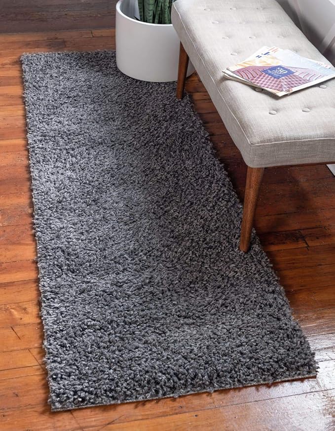 Unique Loom Davos Shag Collection Area Rug - Solid (2' 7" x 13' 1" Runner, Peppercorn)