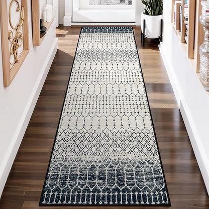 Lahome Moroccan Washable Runner Rug 2x6, Black Stain Resistant Non-Slip Kitchen Rug Runner, Ultra-Thin Geometric Print Distressed Floor Carpet for Entryway Laundry Bedroom