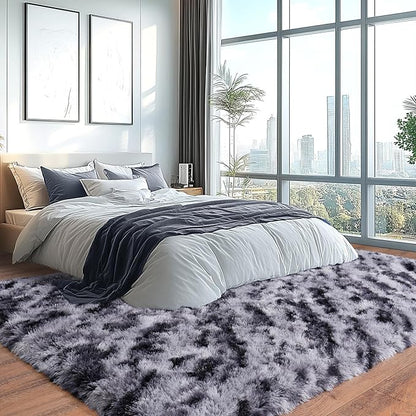 Shaggy Modern Shag Area Rug for Bedroom, Upgrade Non-Slip Plush Fluffy Carpet for Kids Room Home Decor, Plush Area Rug Tie Dye Stripes 8x10Ft