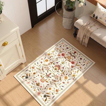 Vintage Medallion Floral Indoor Door Mat 2x3, Machine Washable Entryway Rug, Low Pile Soft Small Carpet, Non-Slip Area Rug for Entrance, Bedroom, Kitchen & Kids Room | Beige
