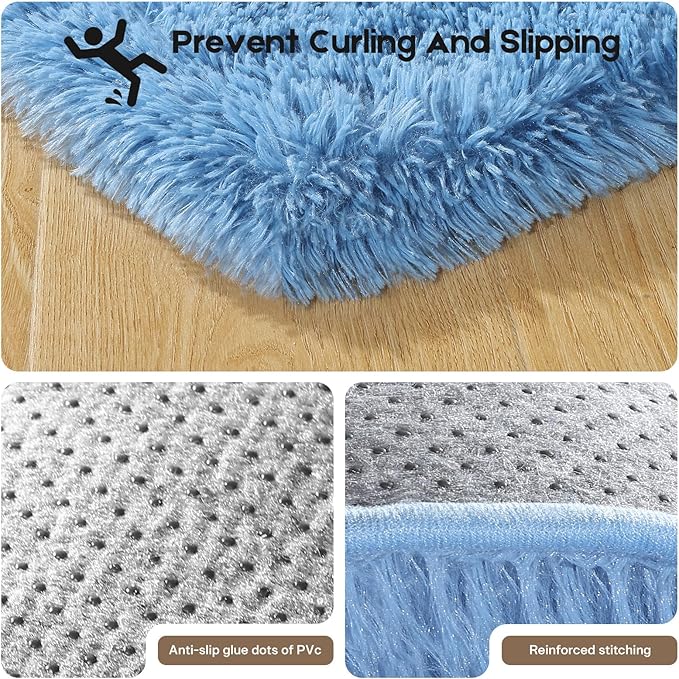 5x7 Blue Rugs for Living Room Bedroom, Fluffy Large Area Rug Soft Shag Non-Slip Carpet for Kids Boys and Girls Room Dorm Home Decor (5ft x 7ft)