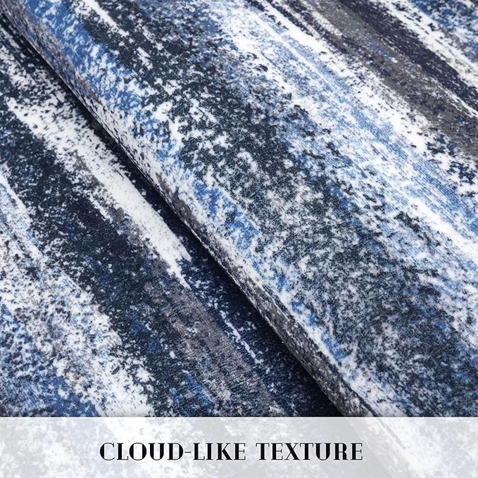 Modern Abstract Runner Rug 2x6, Navy Blue Washable Kitchen Runner Non-Slip Soft Hallway Rug Runner Thin Print Faux Wool Carpet for Entryway Bedroom Laundry Room Indoor Home Decor