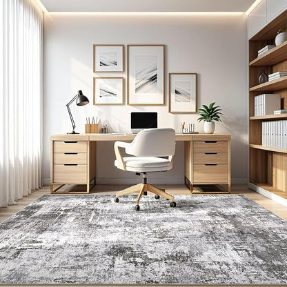 5x8 Area Rug Living Room: Machine Washable Large Abstract Modern Soft Rugs Stain Resistant Indoor Floor Non Slip Accent Carpet for Bedroom Nursery Playroom Dining Room Office Dorm Home- Black Grey
