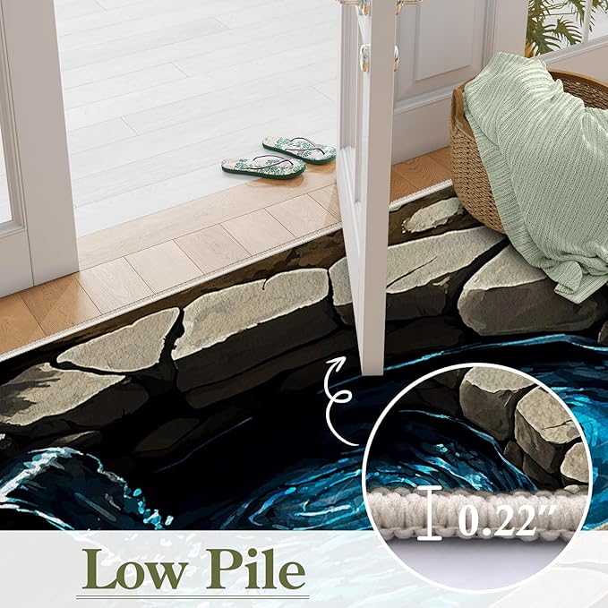 3D Well Waterfall Bedroom Carpet, 3x5ft, Visual Illusion Deep Hole Entrance Rug, Huge Stone Cracks Non-Slip Rugs, Cozy Breathable with Non Slip Backing Mat for Indoor Bedside