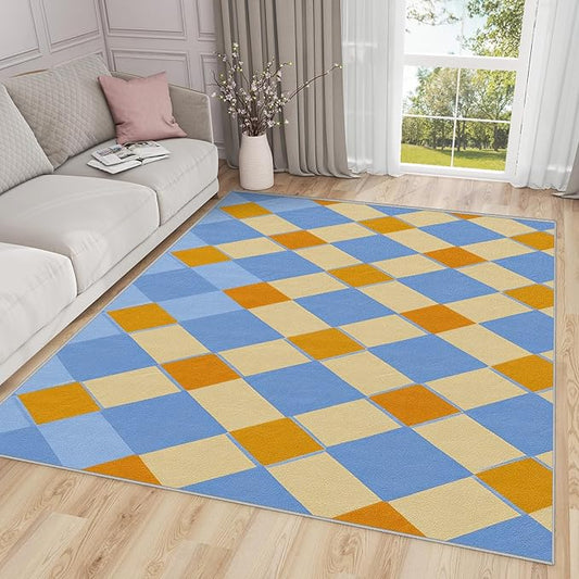 Checkerboard Rugs for Bedroom - 4x5ft - Retro Geometric Rugs for Living Room Non Slip Low Pile Machine Washable Area Rug, Checkerboard Carpets Home Decor & Gifts