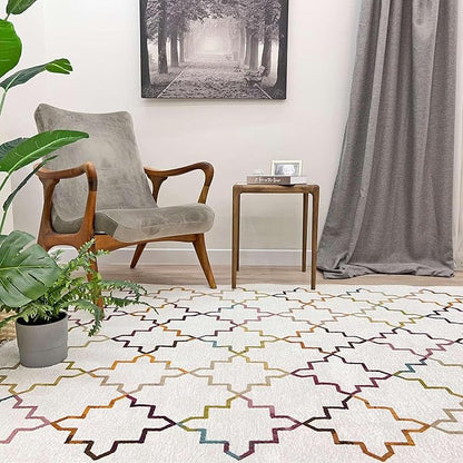 Alfa Rich 3x10 Moroccan White Washable Area Rugs for Living Room Hallway Kitchen Decor Cotton Runner