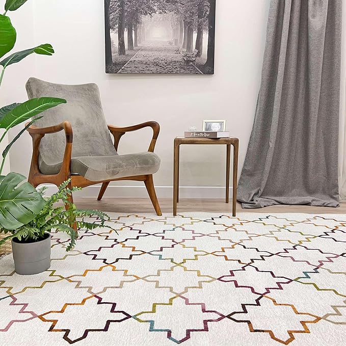 Alfa Rich 5x8 Moroccan White Washable Area Rugs for Living Room Bedroom Kitchen Decor Cotton Rug