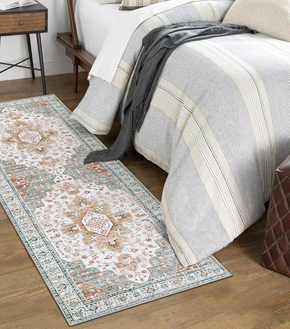 Moynesa Ultra-Thin Washable Runner Rug - 2x6 Bathroom Runner Washable Laundry Room Rug Printed Entryway Carpet Runner, Vintage Pet Friendly Low Pile Runners for Living Bedroom Kitchen, Beige/Gold
