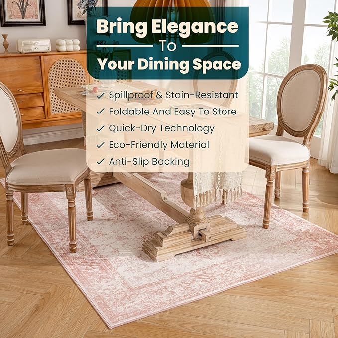 Istana 5x7 Area Rug - Pink Rugs for Living Room 5x7 - Foldable Rugs for Bedroom - Stain Resistant Washable Rug - Eco-Friendly Boho Area Rugs - Easy to Clean Living Room Rug
