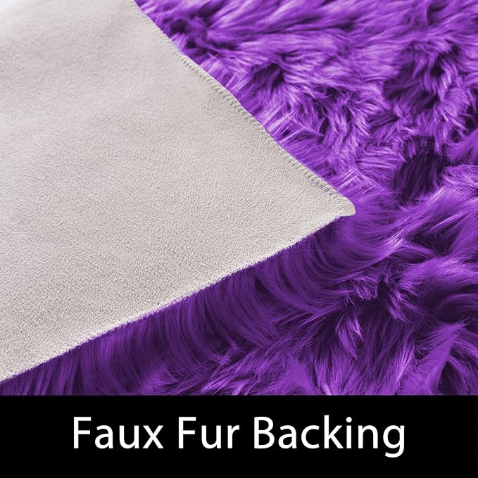 Latepis Fluffy Shaggy Fuzzy Fur Rugs Purple 6.7x10 Large Living Room Rug Washable Faux Sheepskin Rug for Bedroom Plush Shag Rugs Home Decor Rectangle