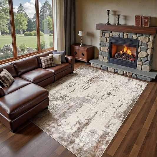 10x12 Area Rug Living Room Rugs - Washable Neutral Modern Abstract Soft Thin Rug Indoor Floor No Slip Rug Carpet for Bedroom Under Dining Table Home Office Decor - Brown/Grey/Beige