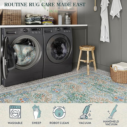 Lahome Floral Washable Rugs 8x10, Soft Green 8x10 Area Rugs for Living Room Bedroom, Boho Non-Slip Forest Stain Resistance Large Throw Carpet for Farmhouse Dining Room Office, Green