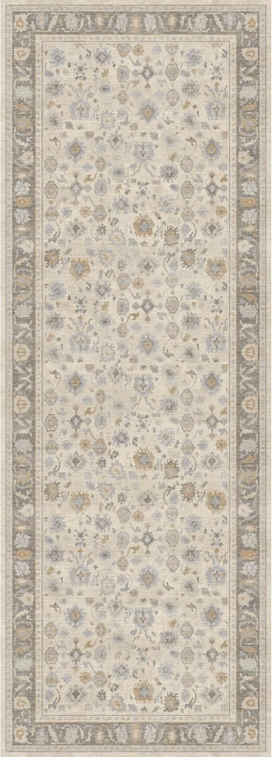 Kuden 2'6"x7' Runner Rug, Machine Washable Area Rug with Non-Slip Backing, Vintage Style, Soft, Easy Clean, Low Pile Rug for Hallway, Entryway, Kitchen, Bedroom