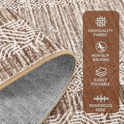 GarveeHome 10x13 Large Washable Geometric Area Rug Non Slip Non Shedding Floor Carpet, Modern Bordered Rug, Distressed Brown Rug, Indoor Printed Rug for Living Room, Bedroom, Office