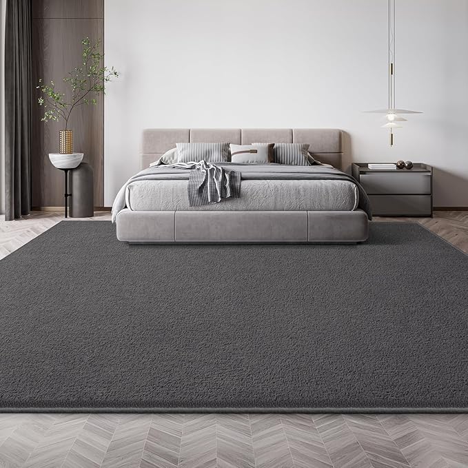 Large Modern Area Rugs for Living Room Bedroom, 7x10 Feet Dark Grey Ultra Soft Solid Thickened Memory Foam Indoor Minimalist Carpets, Non-Slip Comfy Rugs for Boys Girls Nursery Kids Room Home Décor