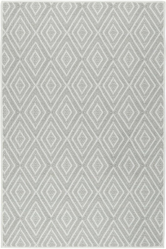 Dash and Albert Diamond Machine Washable Area Rug - 6' x 9' Platinum/White - Diamond Accent Rug - Anti-Slip Backing, Lightweight, Machine Washable, High Traffic Areas Kitchen, Mudroom, Laundry Room