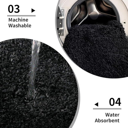 Bathroom Rug 24x48 Non Slip Fluffy Bath Mat for Bathroom Floor Washable Plush Luxury Bath Rug for Tub Soft Shower Mat, Black