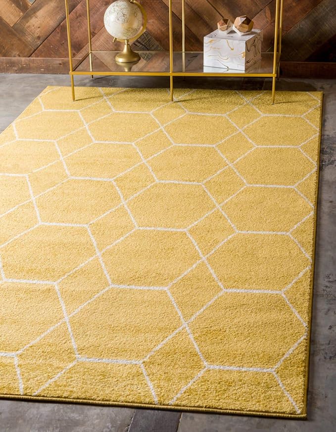 Unique Loom Trellis Frieze Collection Area Rug - Geometric (8' x 11', Yellow/ Ivory)