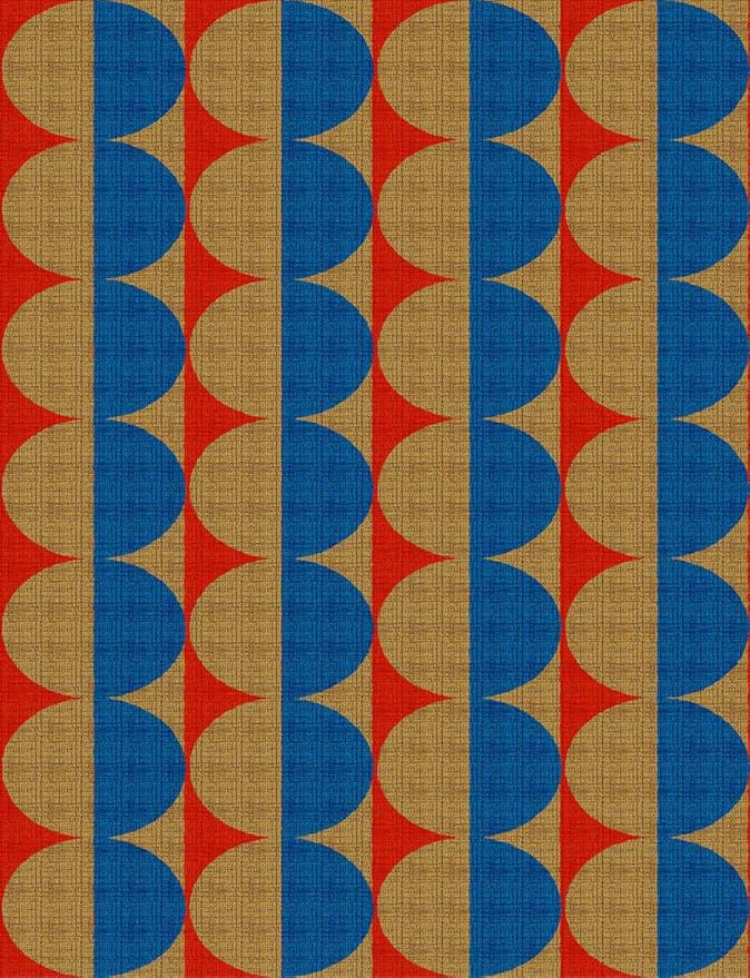 Modern Geometric Area Rug with 3D Layered Double Circle Texture Blue and Brown Red Abstract Minimalist Rugs for Living Room Bedroom Nursery Room Playroom Home Office Washable Indoor Carpet 7x10
