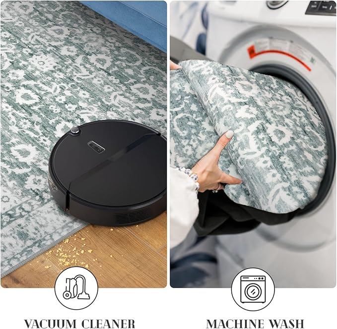 Vintage Floral 3x5 Rug, Sage Green White Entryway Rug Small Area Rug Washable Non-Slip Throw Rug, Thin Printed Faux Wool Low-Pile Kitchen Rugs Super Soft Capet for Entrance Bedroom Office