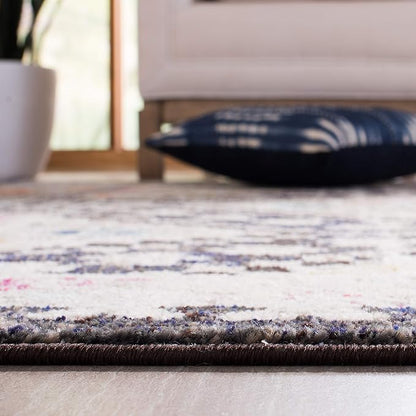 SAFAVIEH Madison Collection Area Rug - 6'7" Round, Black & Yellow, Boho Diamond Distressed Design, Non-Shedding & Easy Care, Ideal for High Traffic Areas in Living Room, Bedroom (MAD418Z)