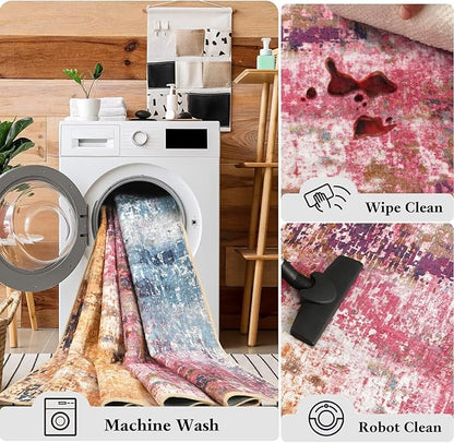 Washable Abstract Rug, 6x9 Modern Area Rugs with Non-Slip Rubber Backed for Living Room, Thin but Soft Contemporary Carpet Kitchen Bedroom Dining Room Decor, Galaxy