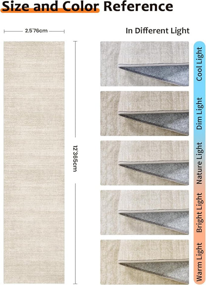 Art&Tuft Non-Slip Runner Rug - 2.5x12 Runner Rug Washable Low-Pile Rugs Runners, Soft Distressed Carpet Runner for Bedroom Bathroom Kitchen Laundry Living Room, Beige