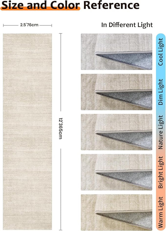 Art&Tuft Non-Slip Runner Rug - 2.5x12 Runner Rug Washable Low-Pile Rugs Runners, Soft Distressed Carpet Runner for Bedroom Bathroom Kitchen Laundry Living Room, Beige