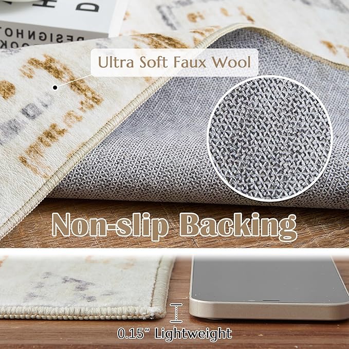 jinchan Boho 2x3 Rugs for Entryway - Machine Washable Doormat Moroccan Soft Throw Rug Bohemian Diamond Non-Slip Carpet for Entrance Kitchen Laundry Room Bedroom (2‘x3', Tan/Grey)