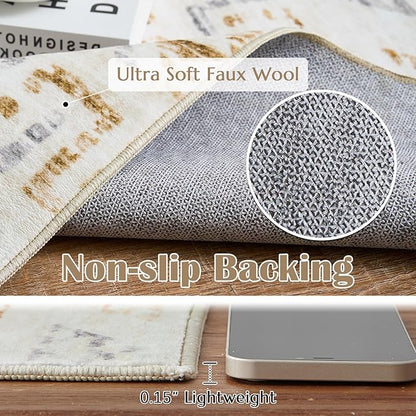 jinchan Boho 2x3 Rugs for Entryway - Machine Washable Doormat Moroccan Soft Throw Rug Bohemian Diamond Non-Slip Carpet for Entrance Kitchen Laundry Room Bedroom (2‘x3', Tan/Grey)