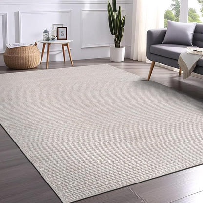 Beverly Rug Easy Jute Off White Rug 5x7 Solid Washable Durable Outdoor Indoor Area Rugs for Living Dining Room Patio Office Stain Resistant Non Shedding Casual Indoor Outside Carpet (5 x 7 Off-White)