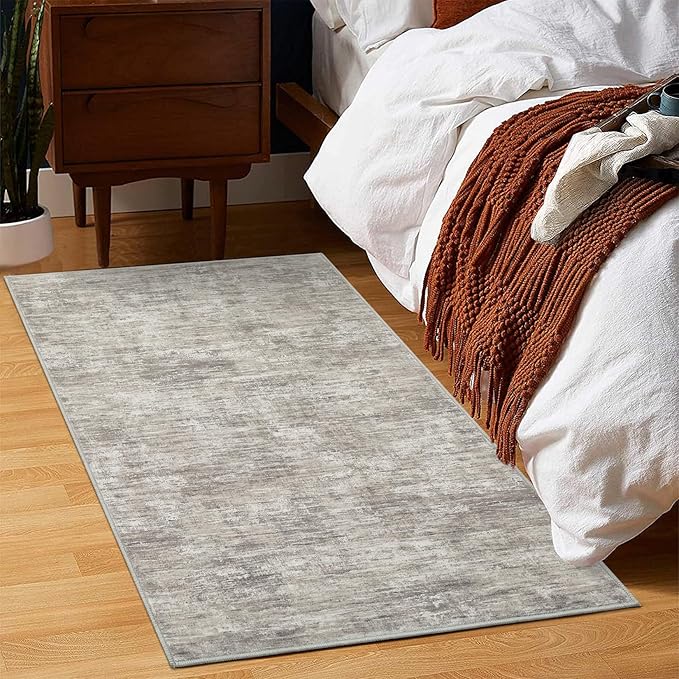 RUGSREAL Small Area Rug 2x3 Entryway Mat with Rubber Backing Stain Resistant Throw Carpet Modern Solid Color Bath Mat Contempowary Washable Rug for Living Room Bedroom Dining Room Kitchen, Taupe 2x3